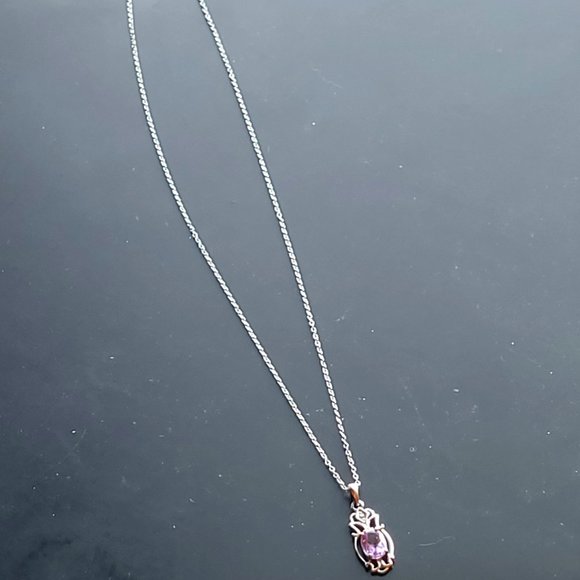 February's Birthstone Amethyst Necklace Sterling Silver Stamped (925) - Picture 6 of 15